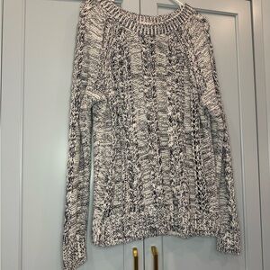GAP Black and‎ White Cable Knit Sweater Sz L Womens fisherman oversized coastal